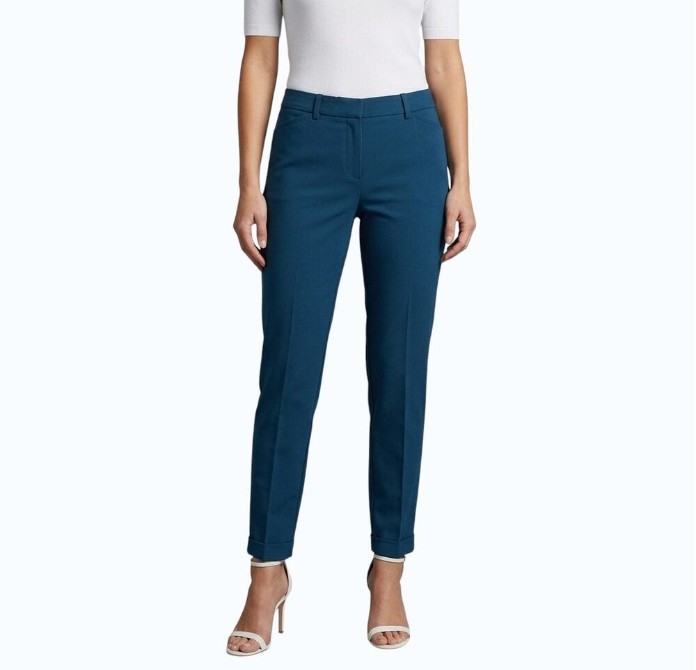 41 Hawthorn Flat Front Pants Teal Adjustable Hem Straight Leg Women Size 12 NWT